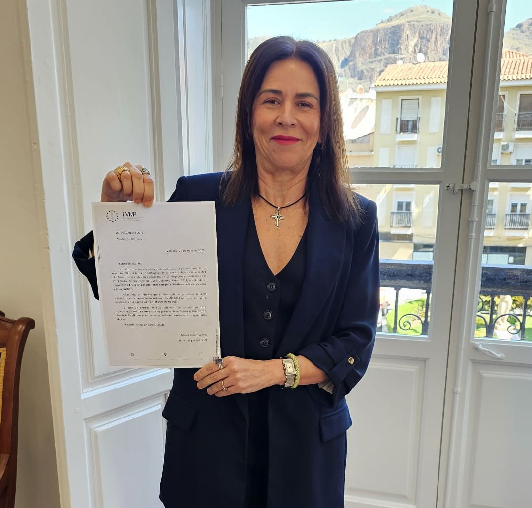 La Concejalía de Bienestar Social de Orihuela recibe el Premio al Buen Gobierno de la FVMP por su proyecto ‘+ENERGÍA’   