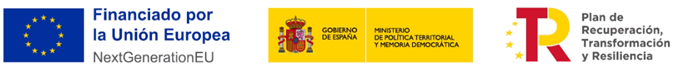 Logos de financiación de la unión europea, ministerio de política territorial y memoria democrática y el plan de recuperación, transformación y resiliencia