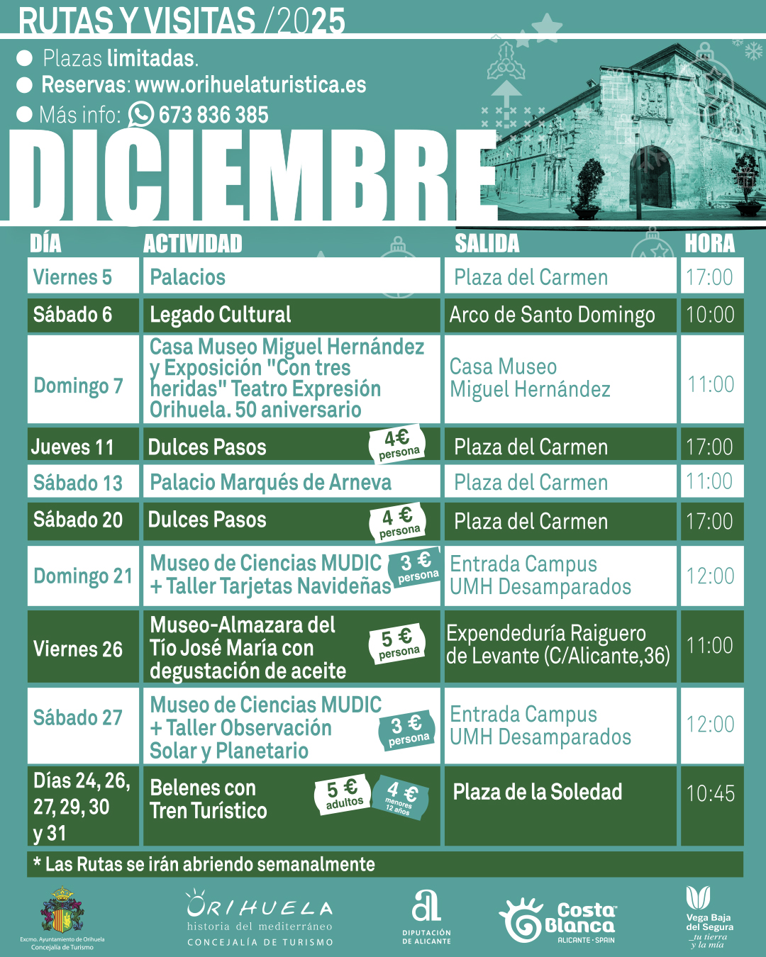 Turismo lanza rutas navideñas para conocer Orihuela en diciembre