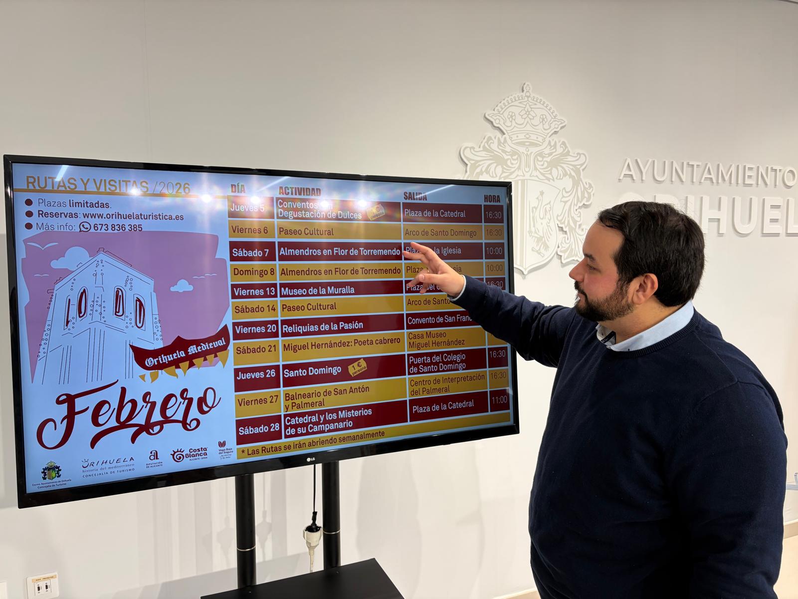 Orihuela invita a descubrir su patrimonio y naturaleza con una variada programación de rutas turísticas para febrero