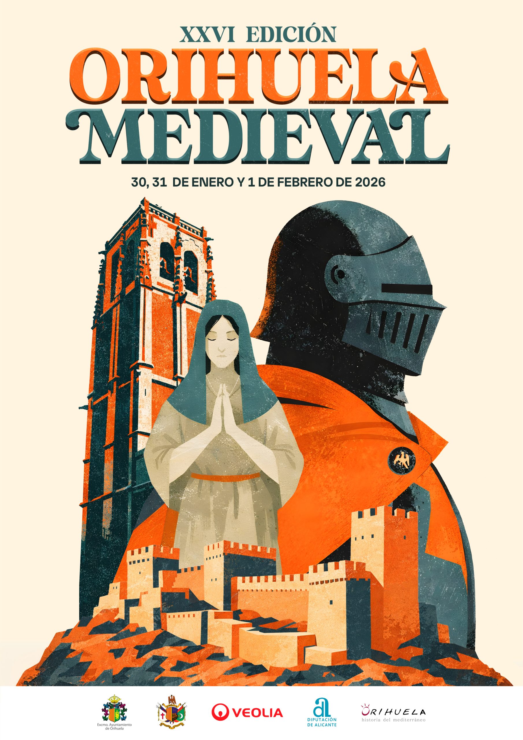 Cartel anunciador del mercado medieval de Orihuela 2026 - Días 30, 31 de enero y 1 de febrero