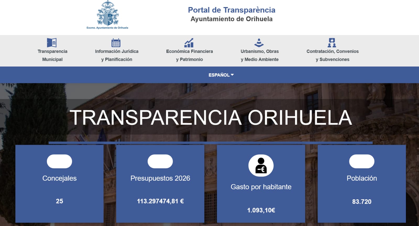 El Ayuntamiento de Orihuela pone en marcha un nuevo portal de transparencia más accesible y visual