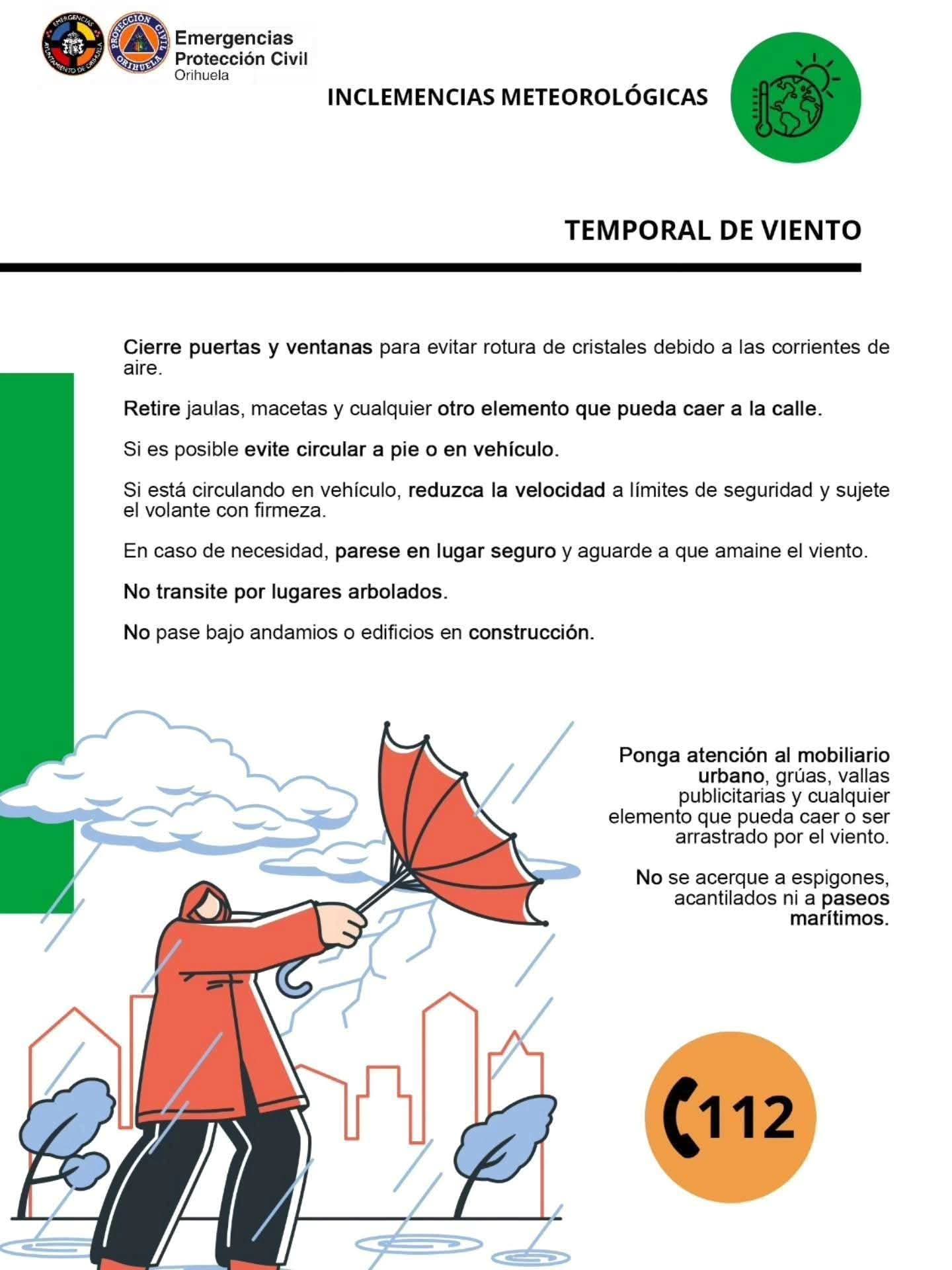 El Ayuntamiento de Orihuela suspende las actividades al aire libre los días 13 y 14 de febrero por alerta amarilla por viento