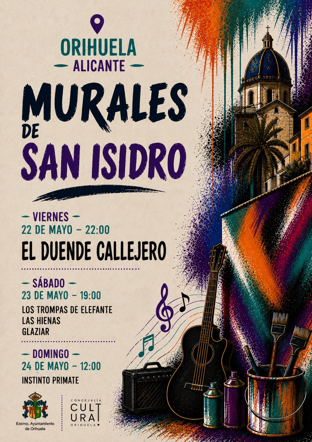 La Concejalía de Cultura presenta los conciertos de los ‘Murales de San Isidro’, un fin de semana de música y arte urbano en Orihuela