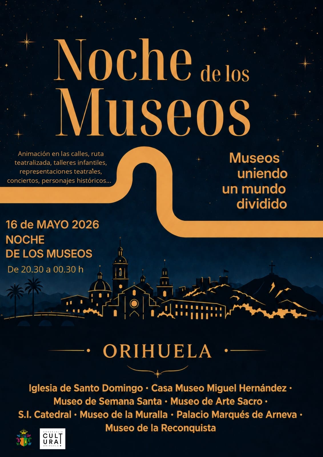 Orihuela celebrará la Noche de los Museos 2026 con teatro, música, talleres y apertura extraordinaria de espacios patrimoniales