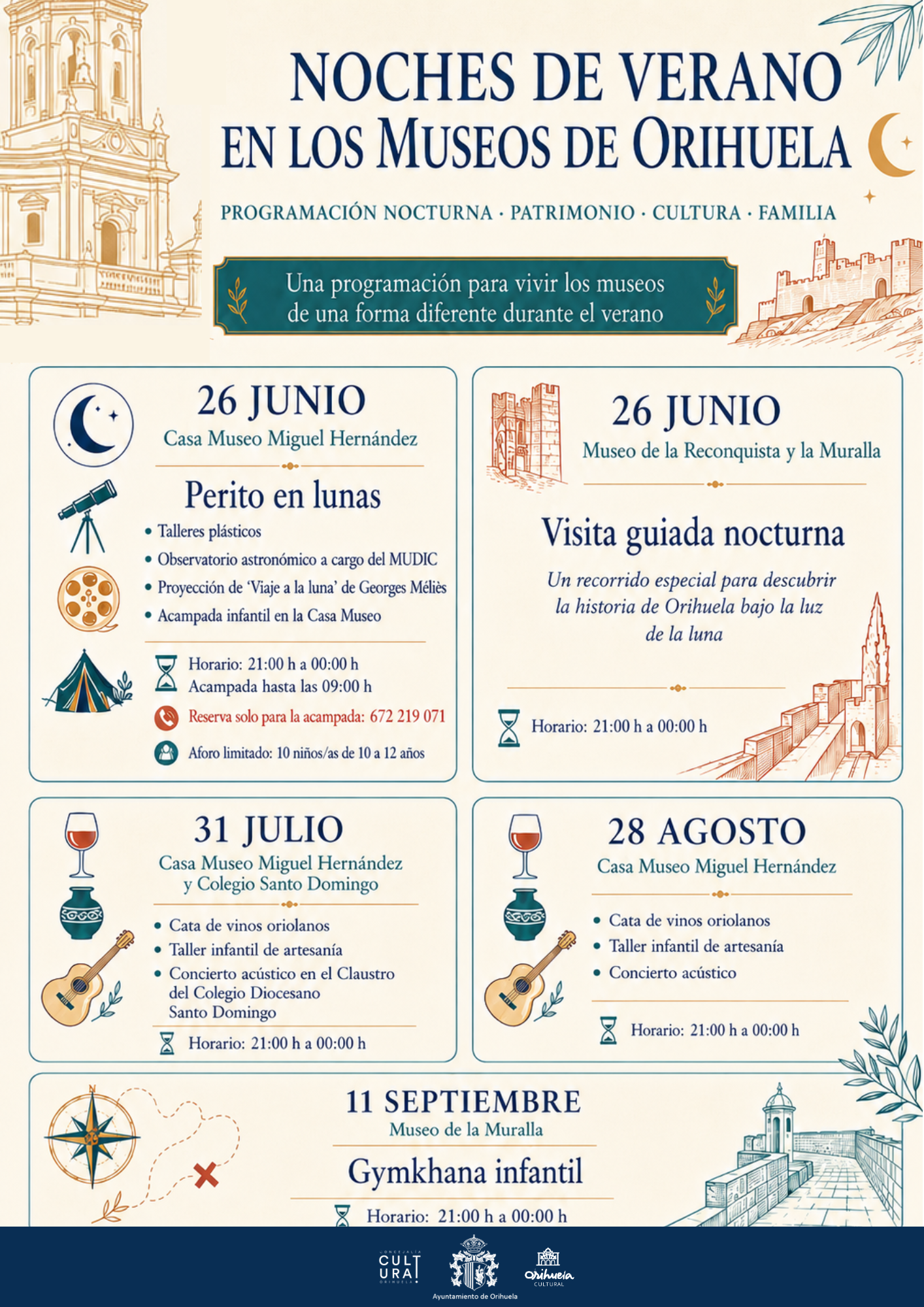 Orihuela invita a vivir sus museos de noche con una programación de verano que une patrimonio, música, talleres, vino oriolano y experiencias familiares