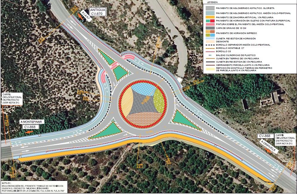 La nueva glorieta entre la CV-868 y la antigua CV-870 mejorará la seguridad vial de Montepinar y La Matanza