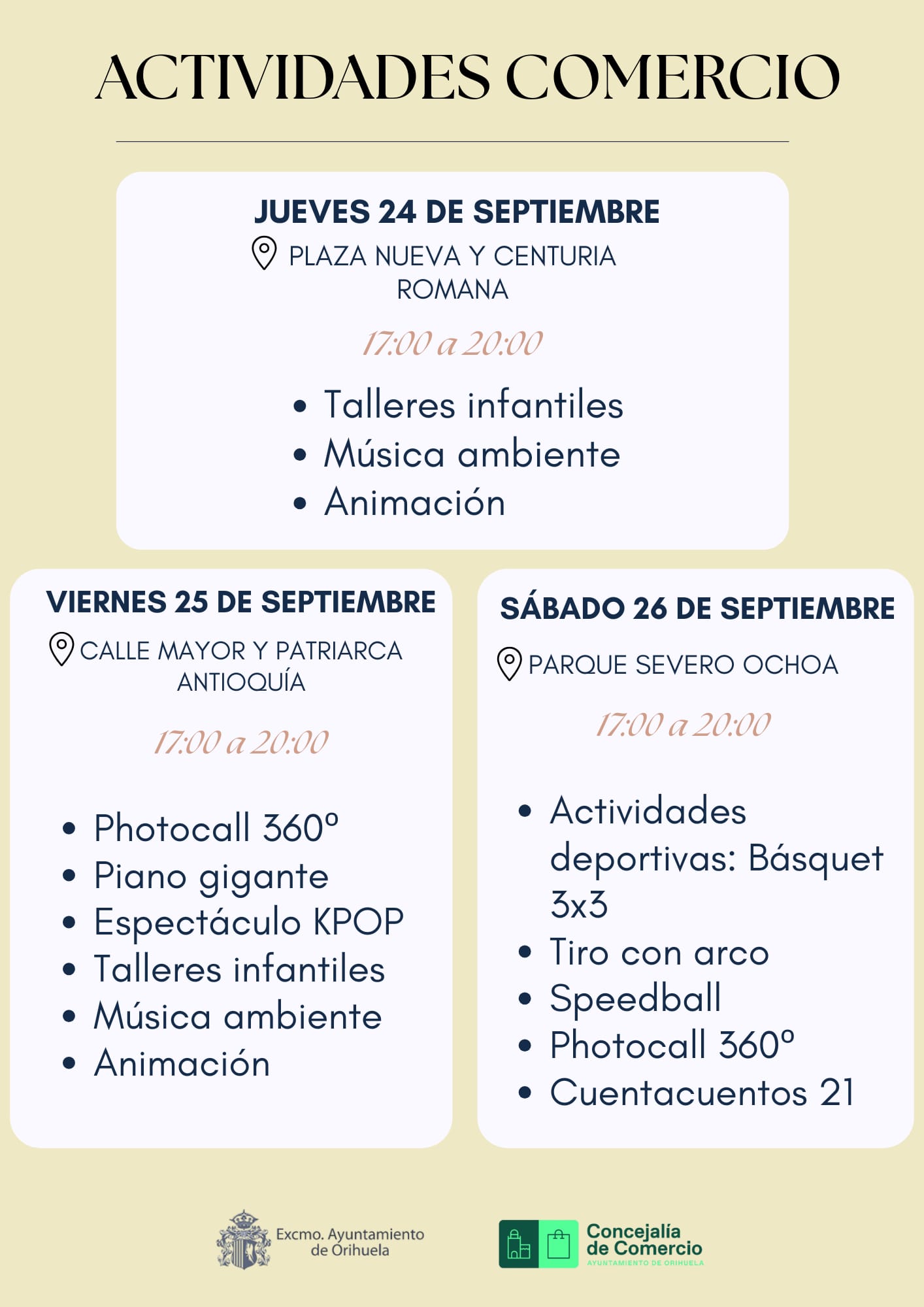 El Ayuntamiento de Orihuela pone en marcha una nueva campaña de dinamización comercial con actividades familiares del 24 al 26 de septiembre